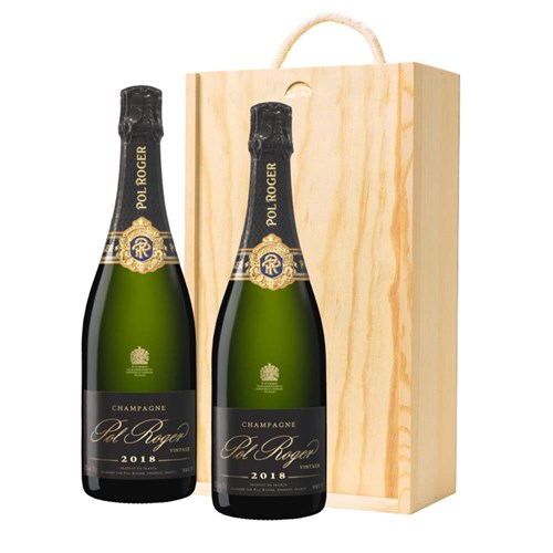 Pol Roger Brut Vintage Champagne 2018 75cl Double Pine Wooden Gift Boxed (2x75cl)